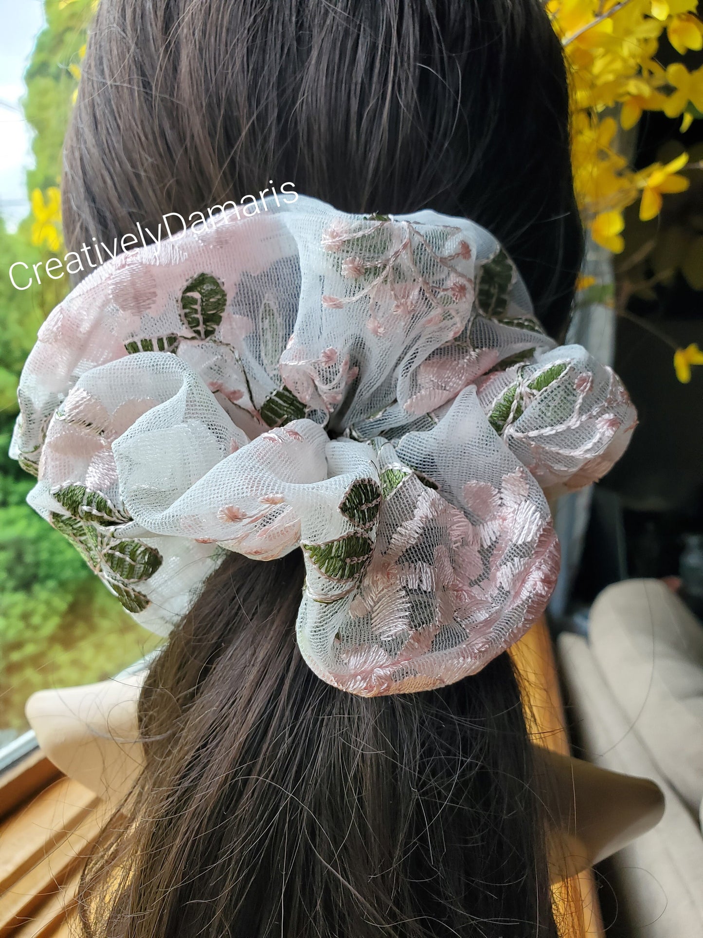 Sheer Mesh Organza Embroidered XL Scrunchie