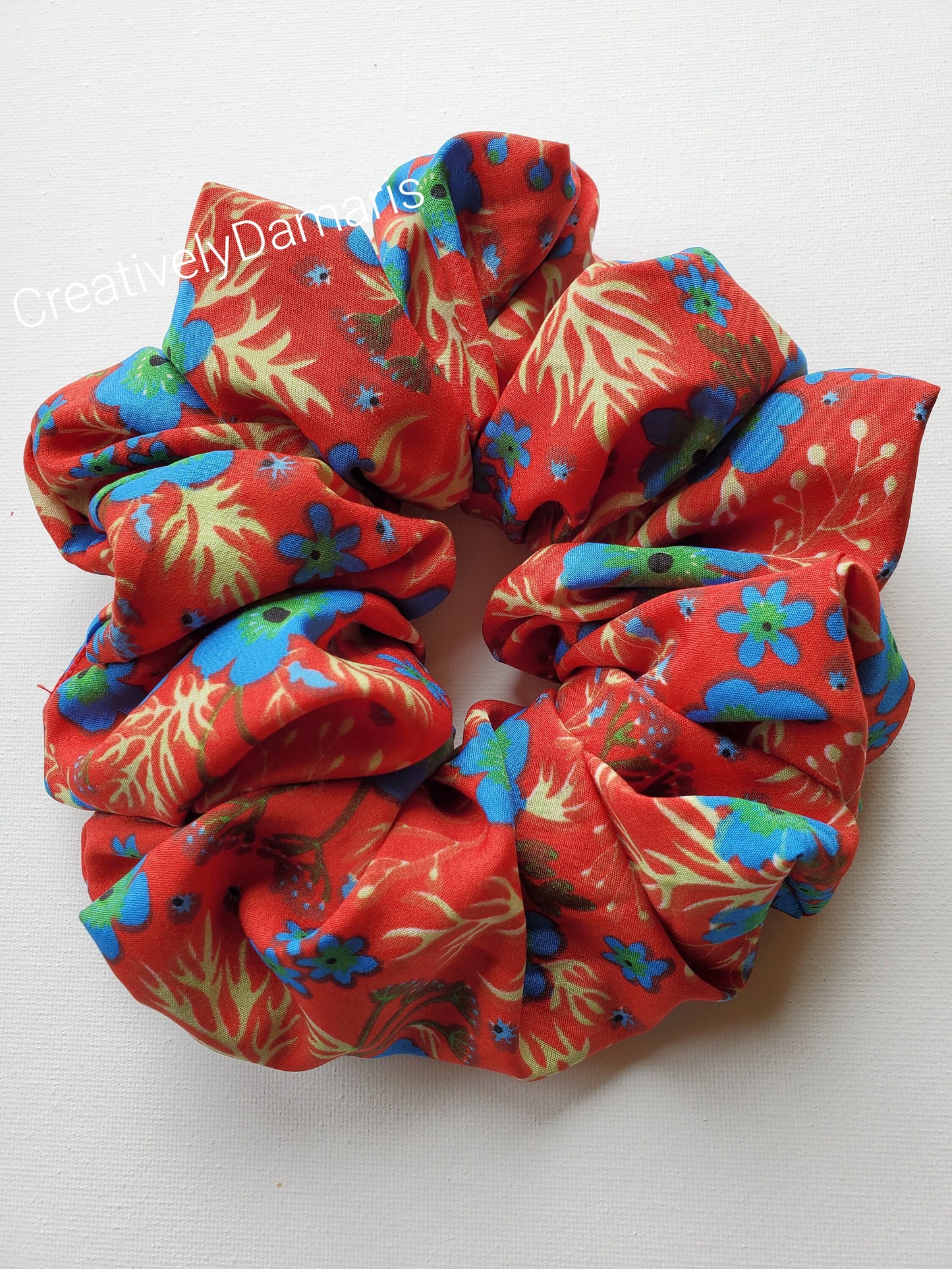 Red XL Scrunchie in Blue Floral
