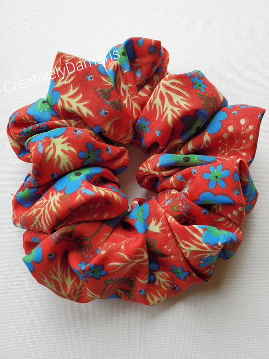 Red XL Scrunchie in Blue Floral