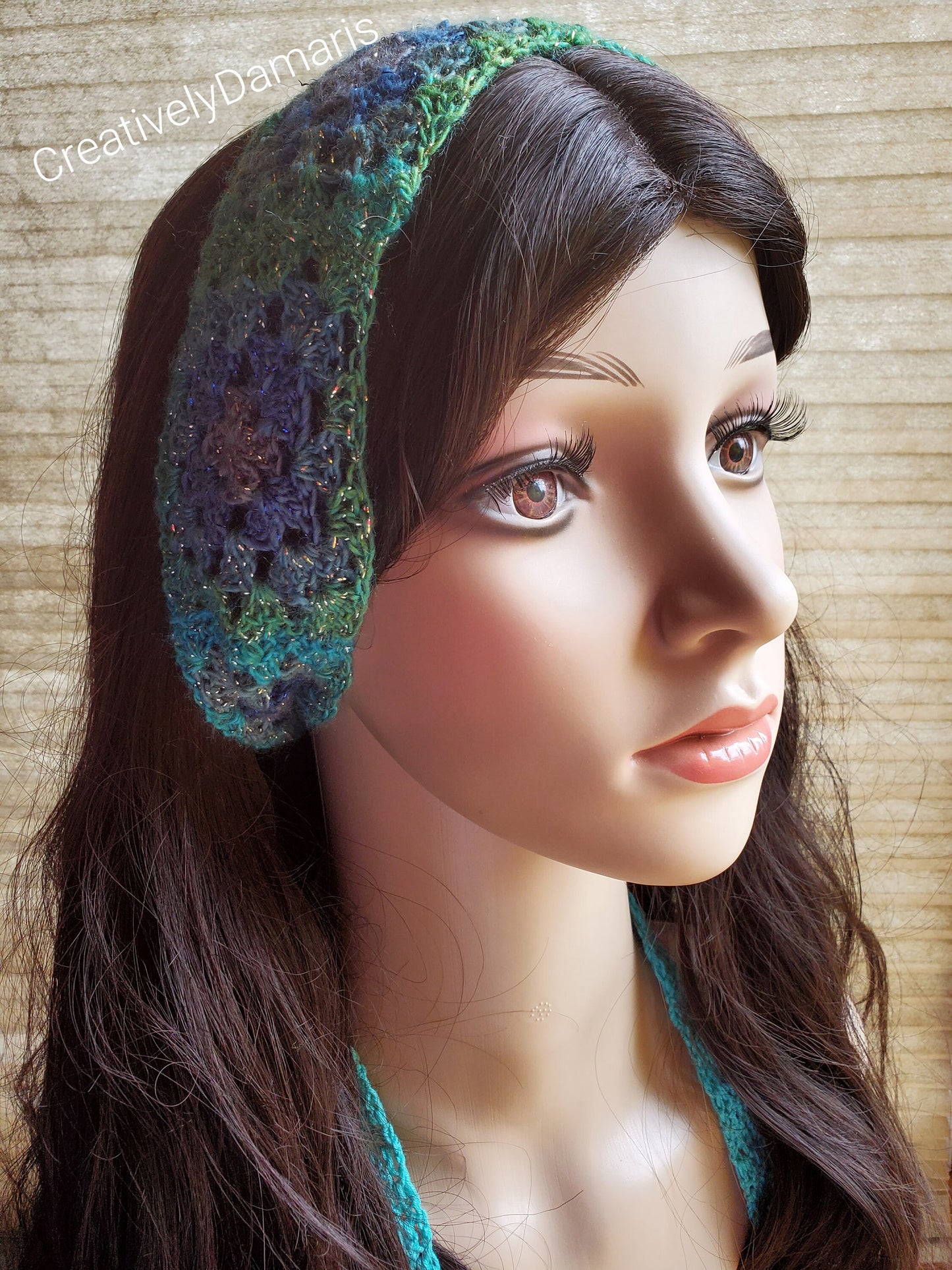 Multicolor Glittery Granny Square Crochet Headband