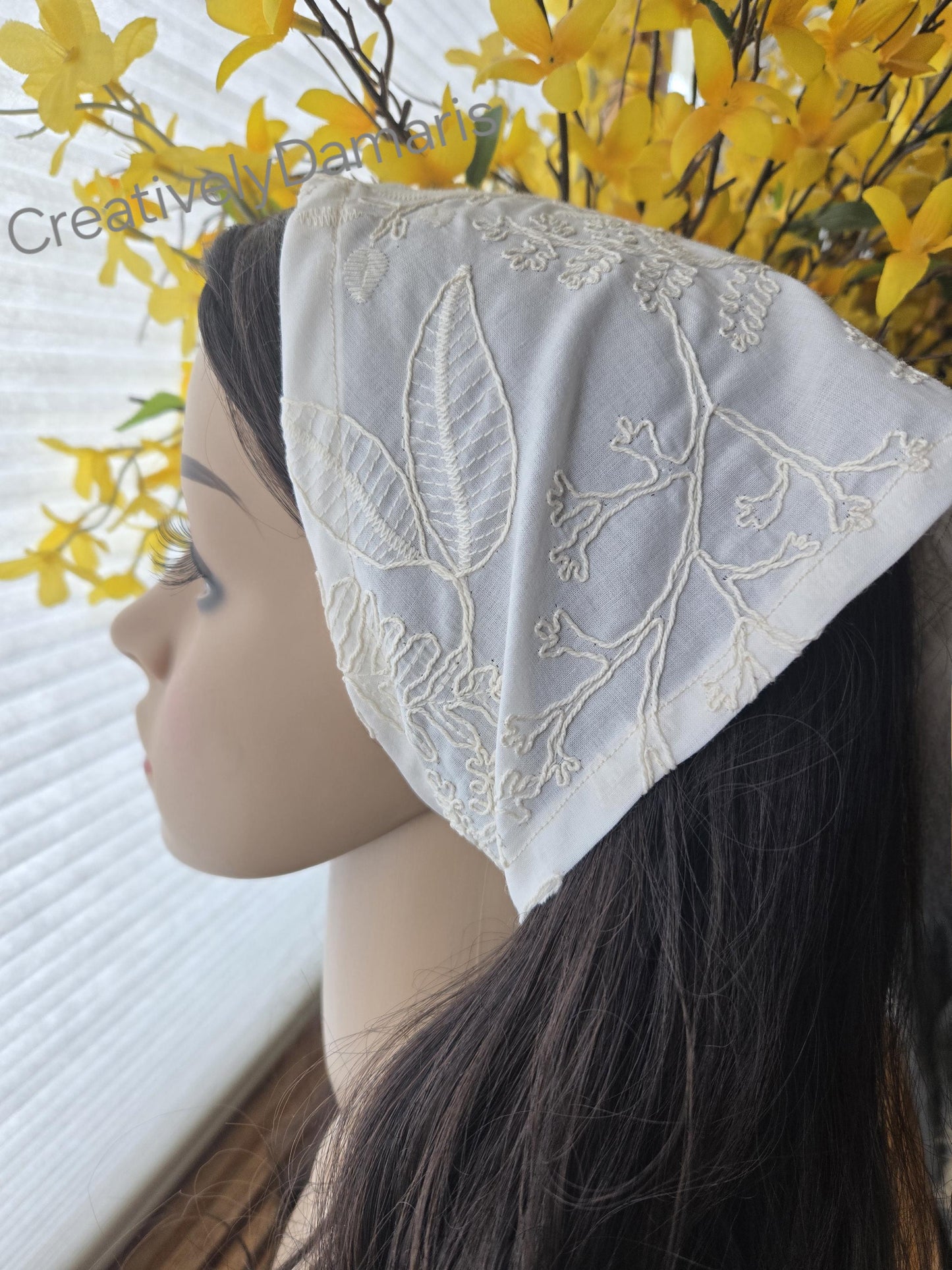 Embroidered Cotton Headband in Vintage Ivory
