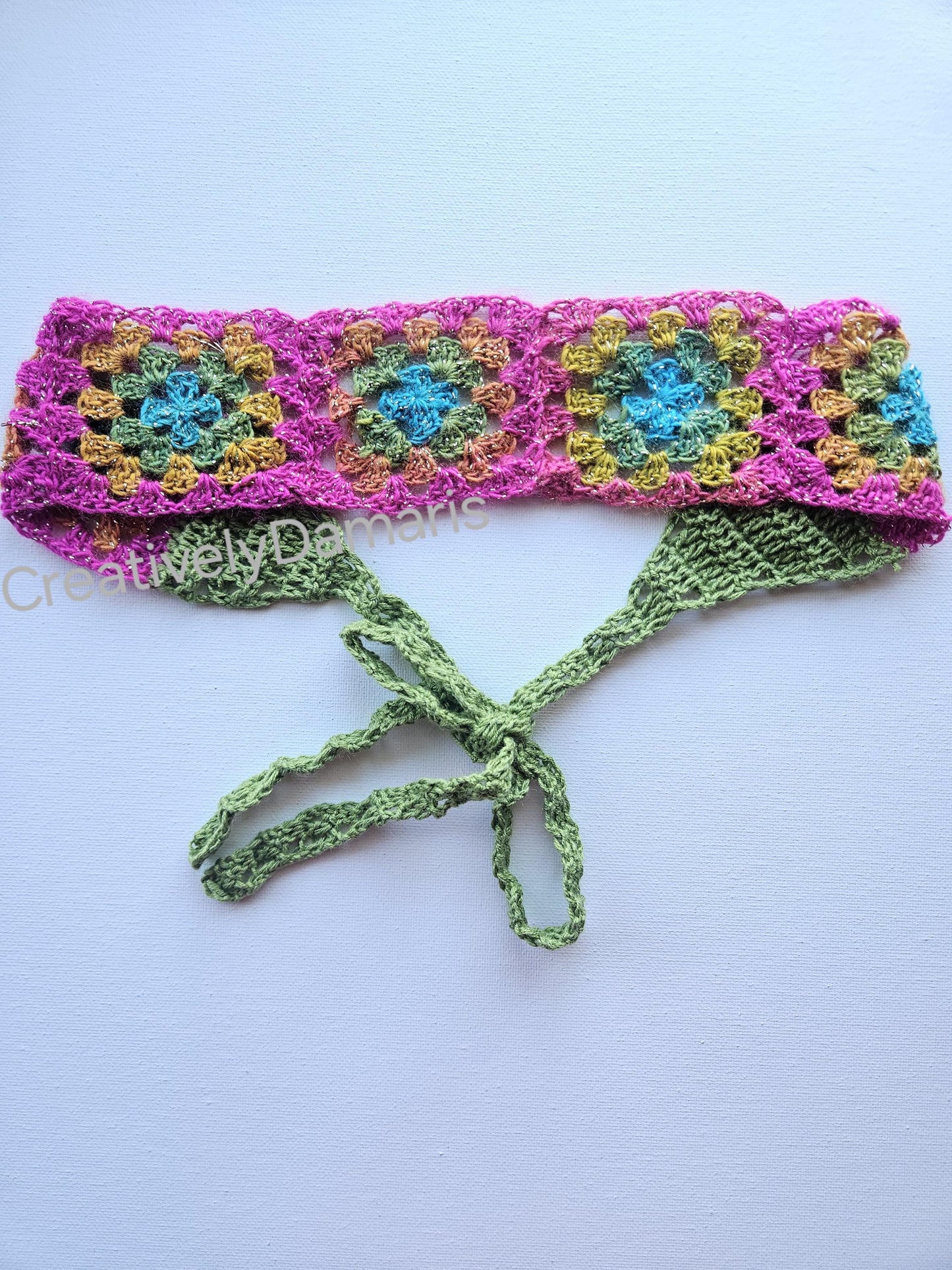 Colorful Glittery Granny Square Crochet Headband