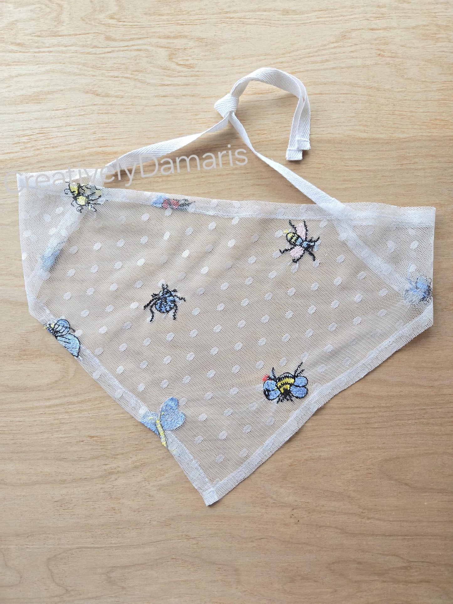 Bee Bug Embroidered White Mesh Lace Headband
