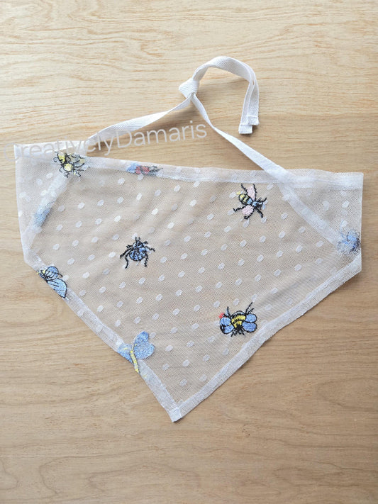 Bee Bug Embroidered White Mesh Lace Headband