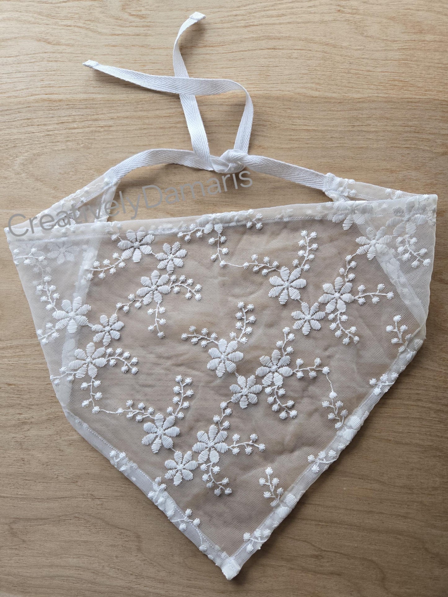 Floral Embroidery Lace Head Kerchief in White