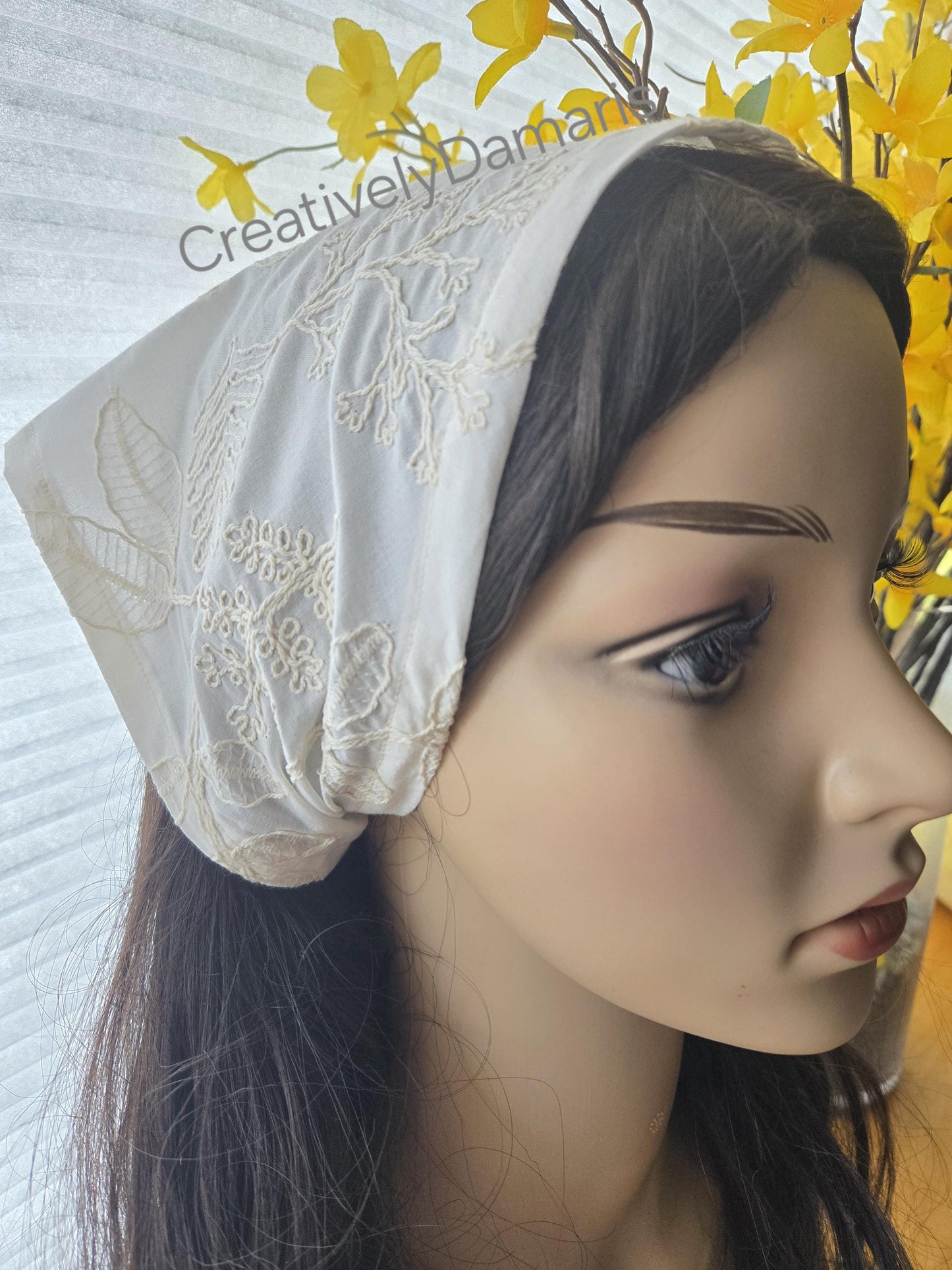 Embroidered Cotton Headband in Vintage Ivory