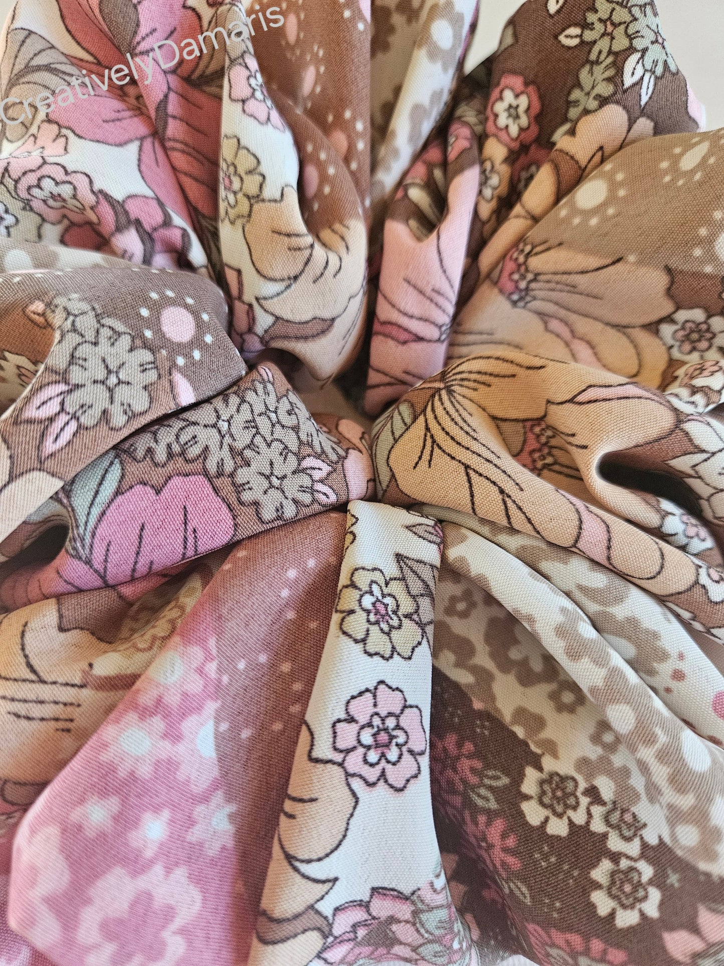 Mocha Patchwork Floral Print XL Scrunchie