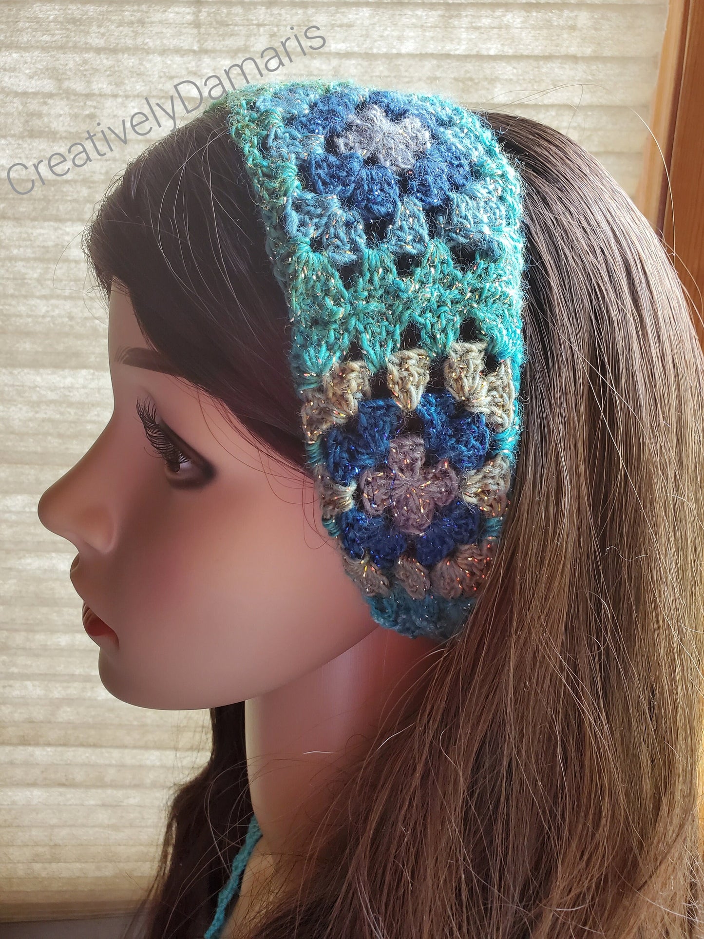 Multicolor Glittery Granny Square Crochet Headband