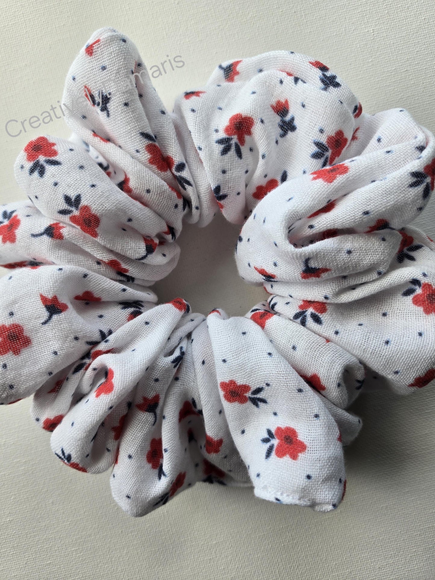 Floral Patterned Double Layer Cotton Muslin Scrunchie