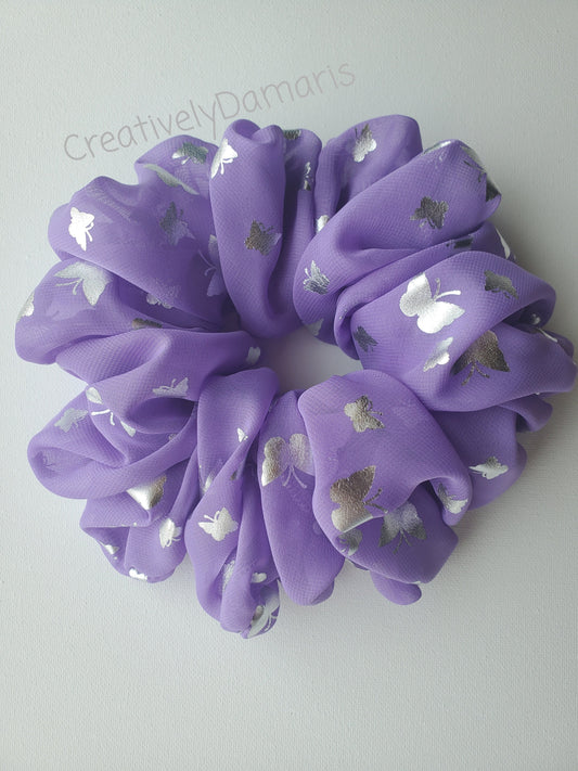 Lavender With Butterflies Chiffon XL Oversized Scrunchies