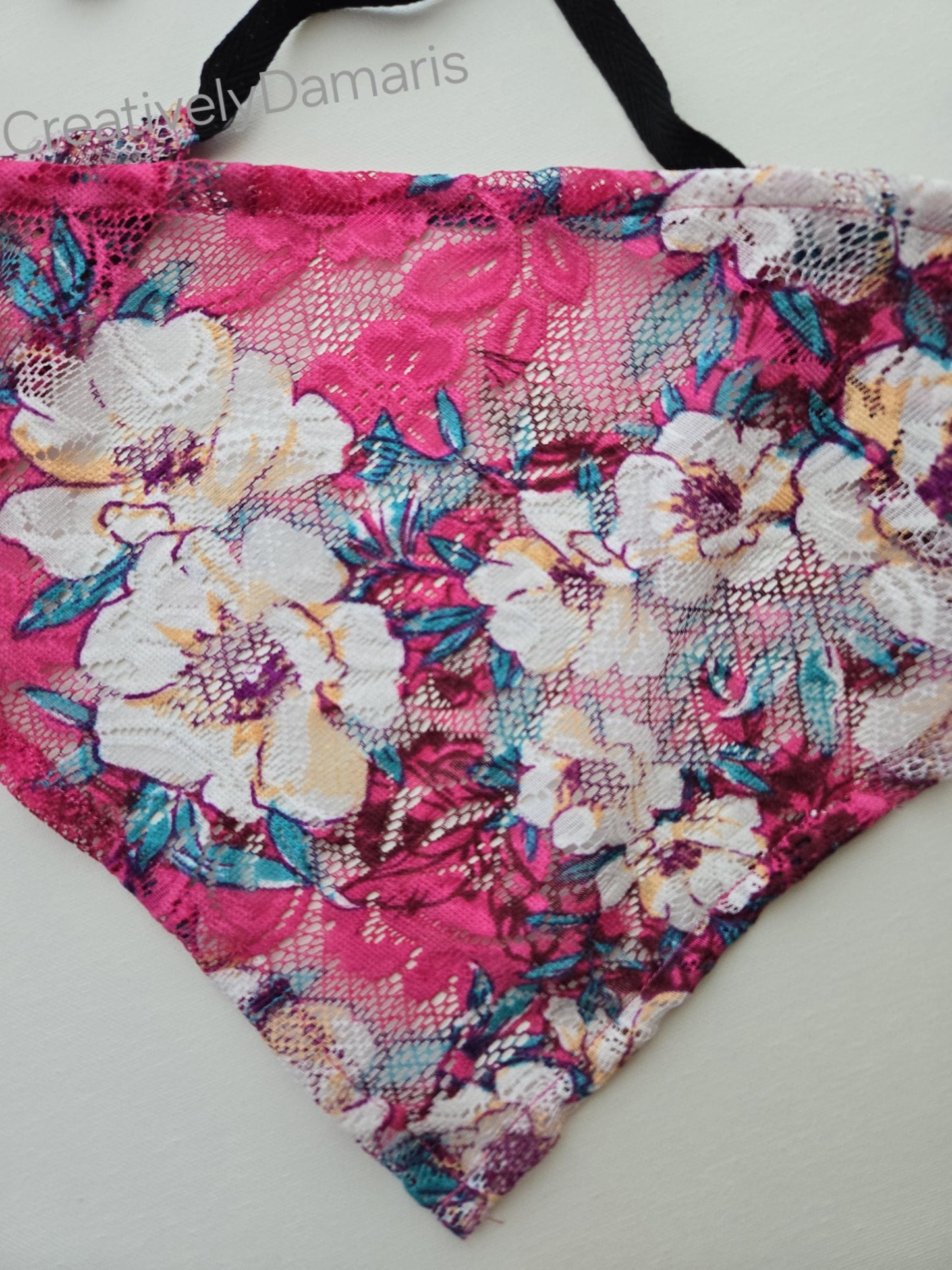 Floral Printed Lace Mesh Head Kerchief