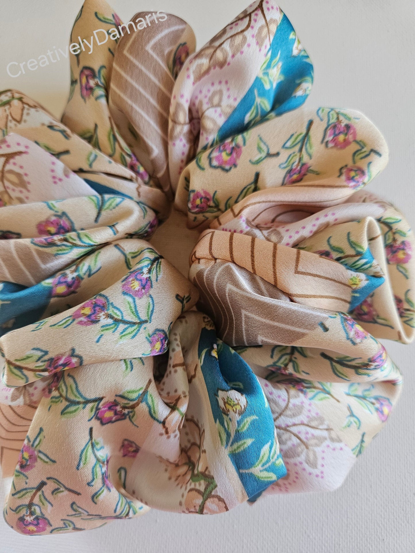 Peacock Floral Patchwork Print XL Scrunchie