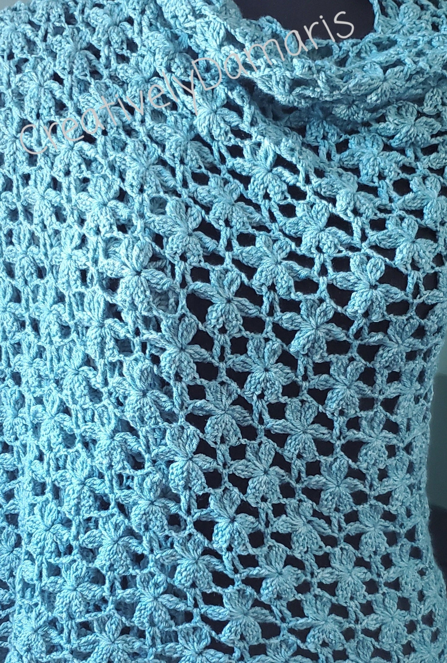 Crochet Floral Shawl in Aquamarine