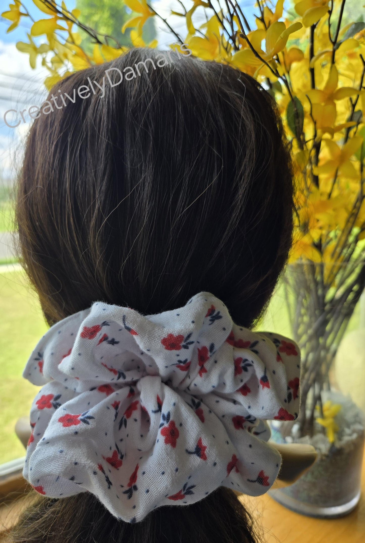 Floral Patterned Double Layer Cotton Muslin Scrunchie