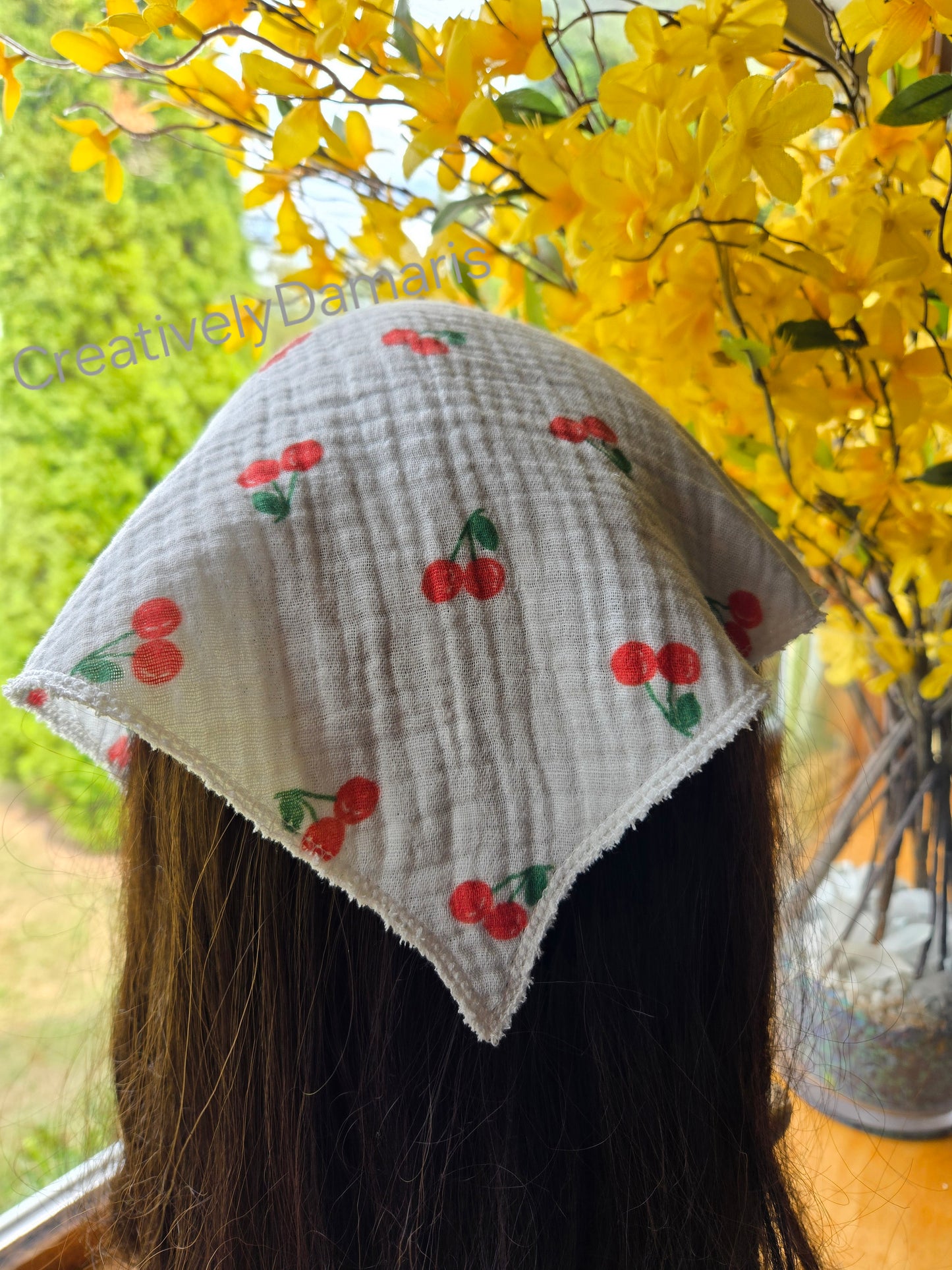 Cherry Cotton Muslin Head Kerchief