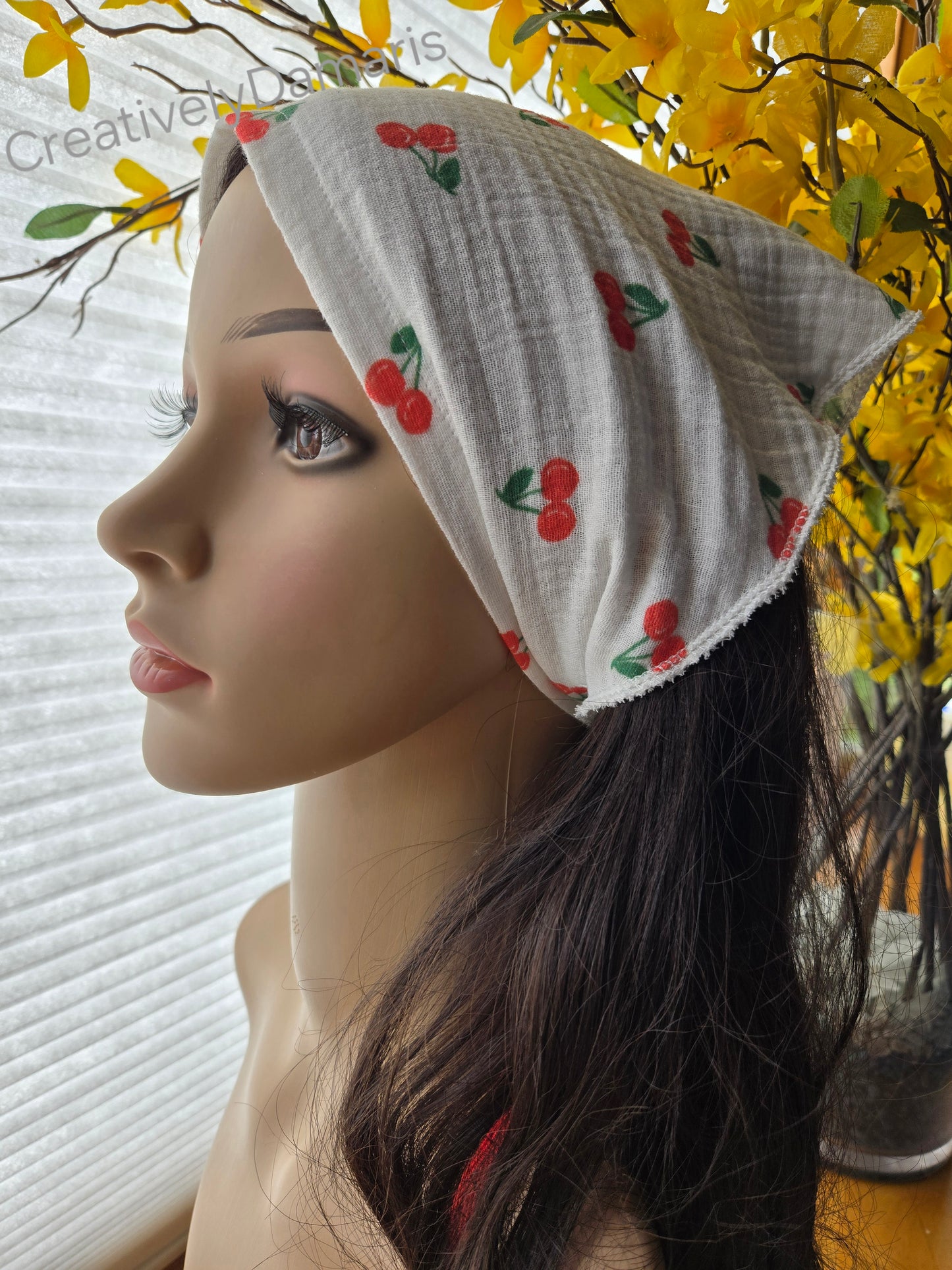 Cherry Cotton Muslin Head Kerchief