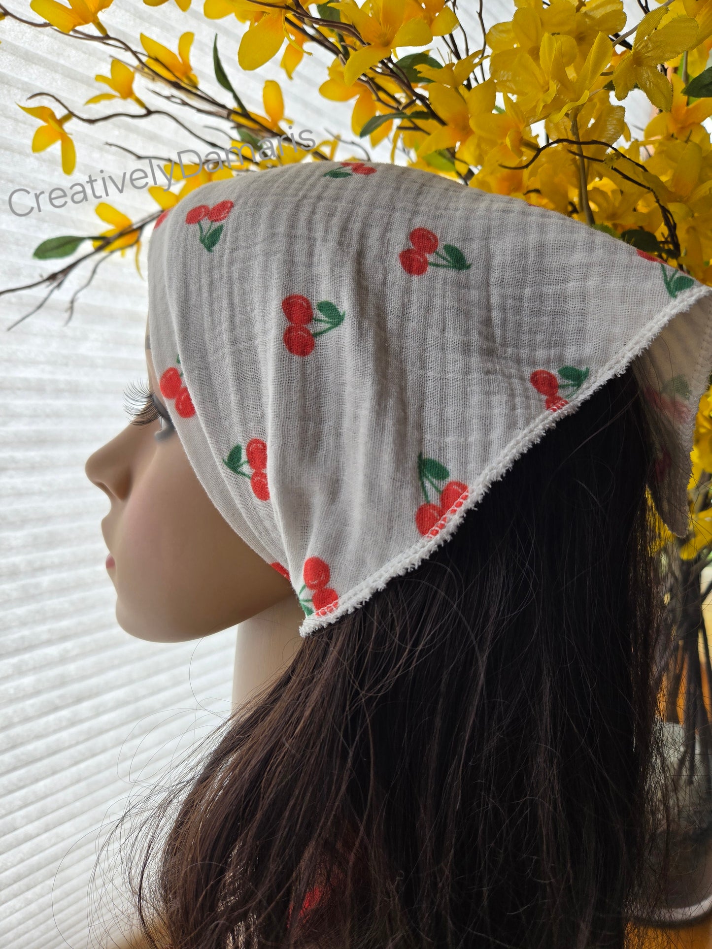 Cherry Cotton Muslin Head Kerchief
