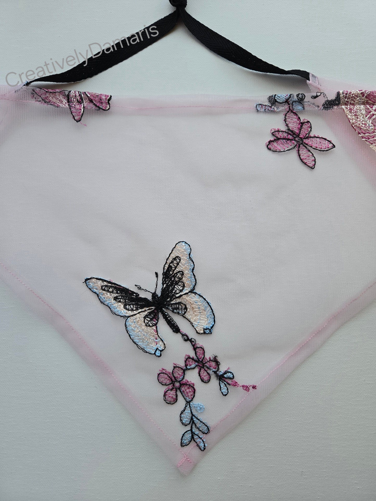 Pink Embroidery Lace Mesh Headband