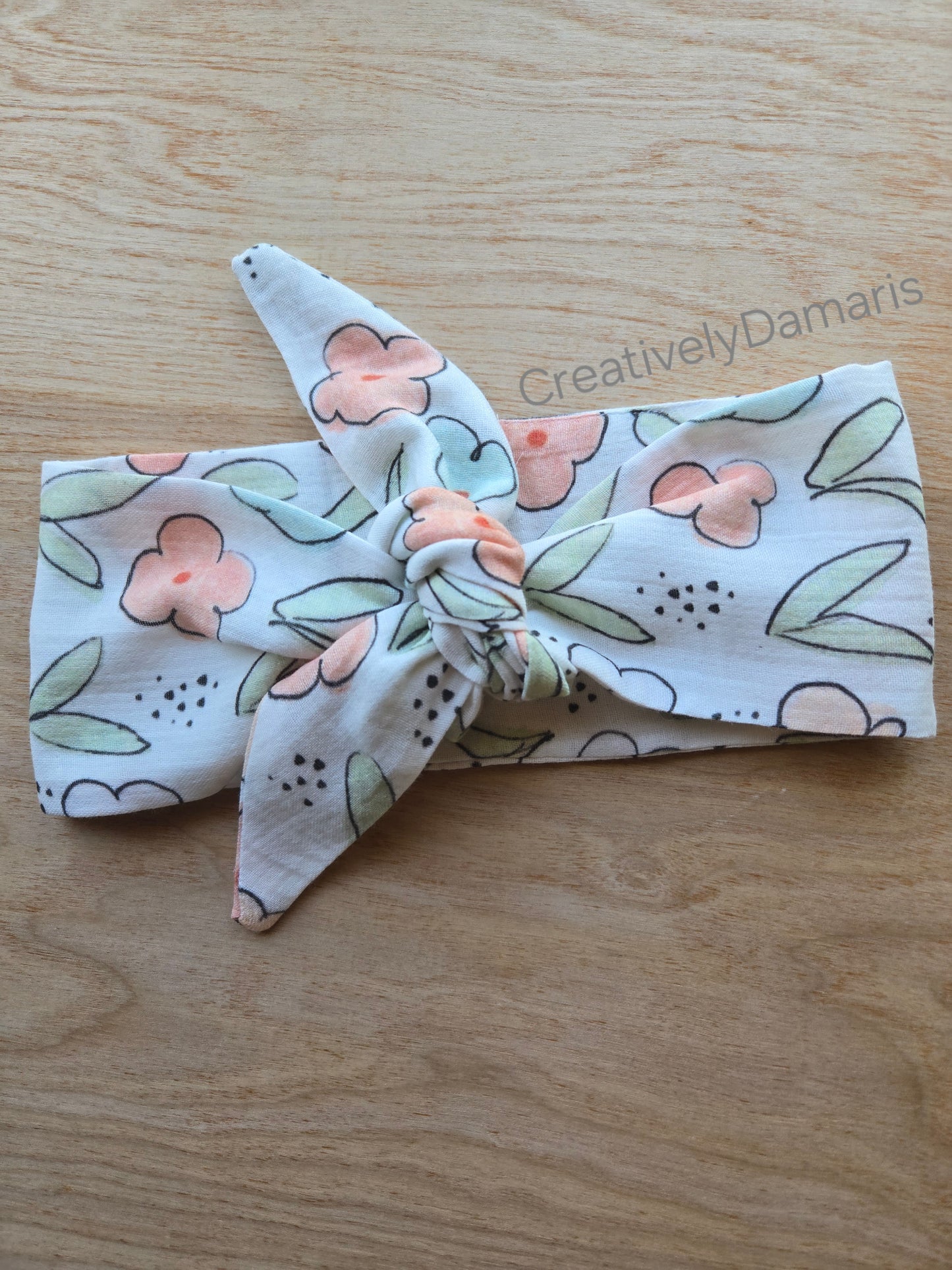 Pretty Flowers Self Tie Cotton Muslin Headband