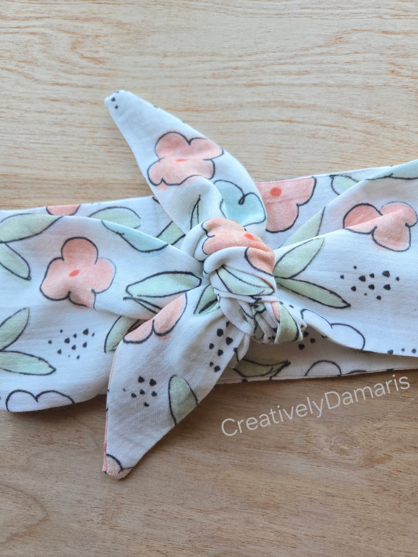 Pretty Flowers Self Tie Cotton Muslin Headband