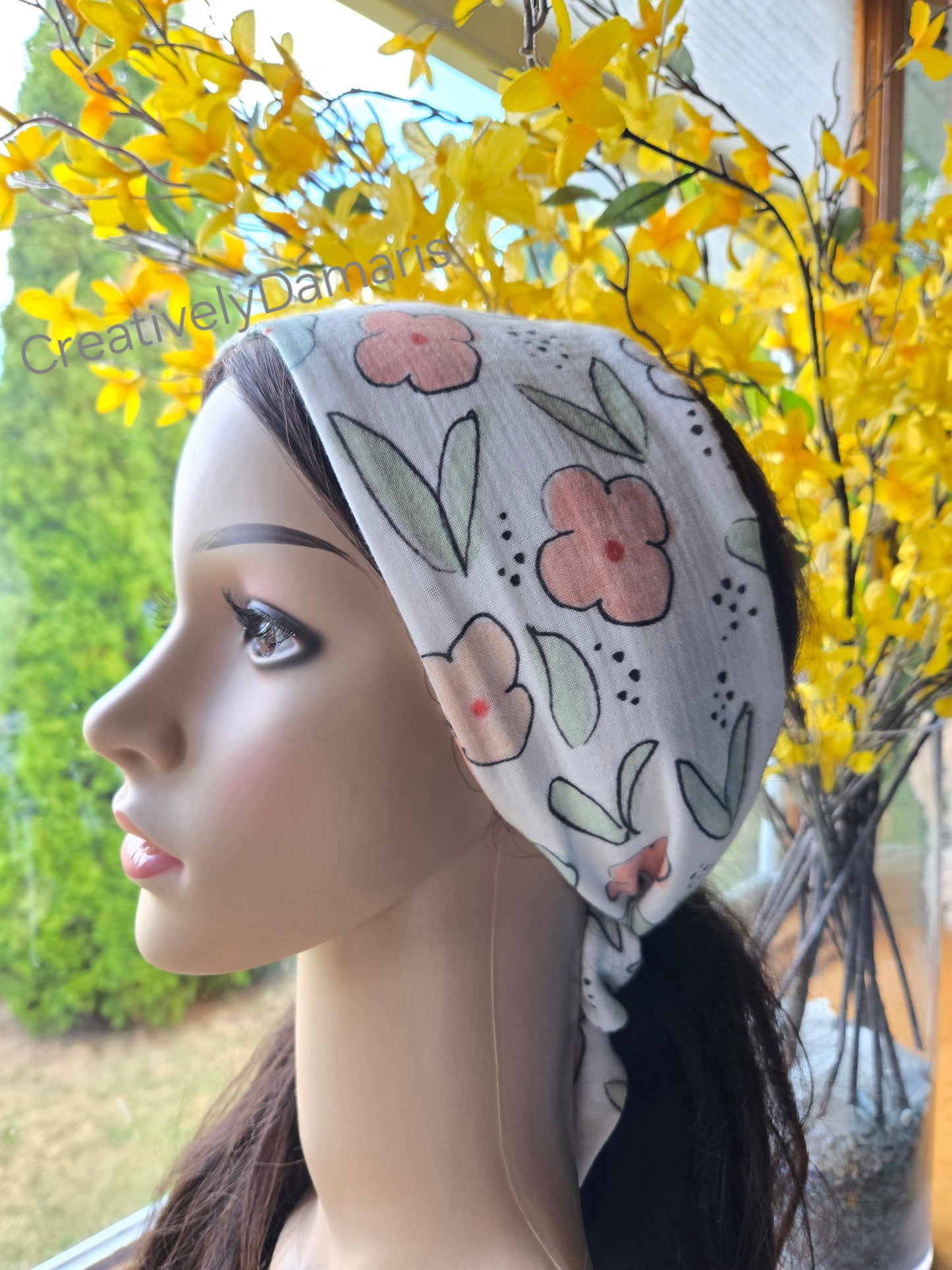 Pretty Flowers Self Tie Cotton Muslin Headband