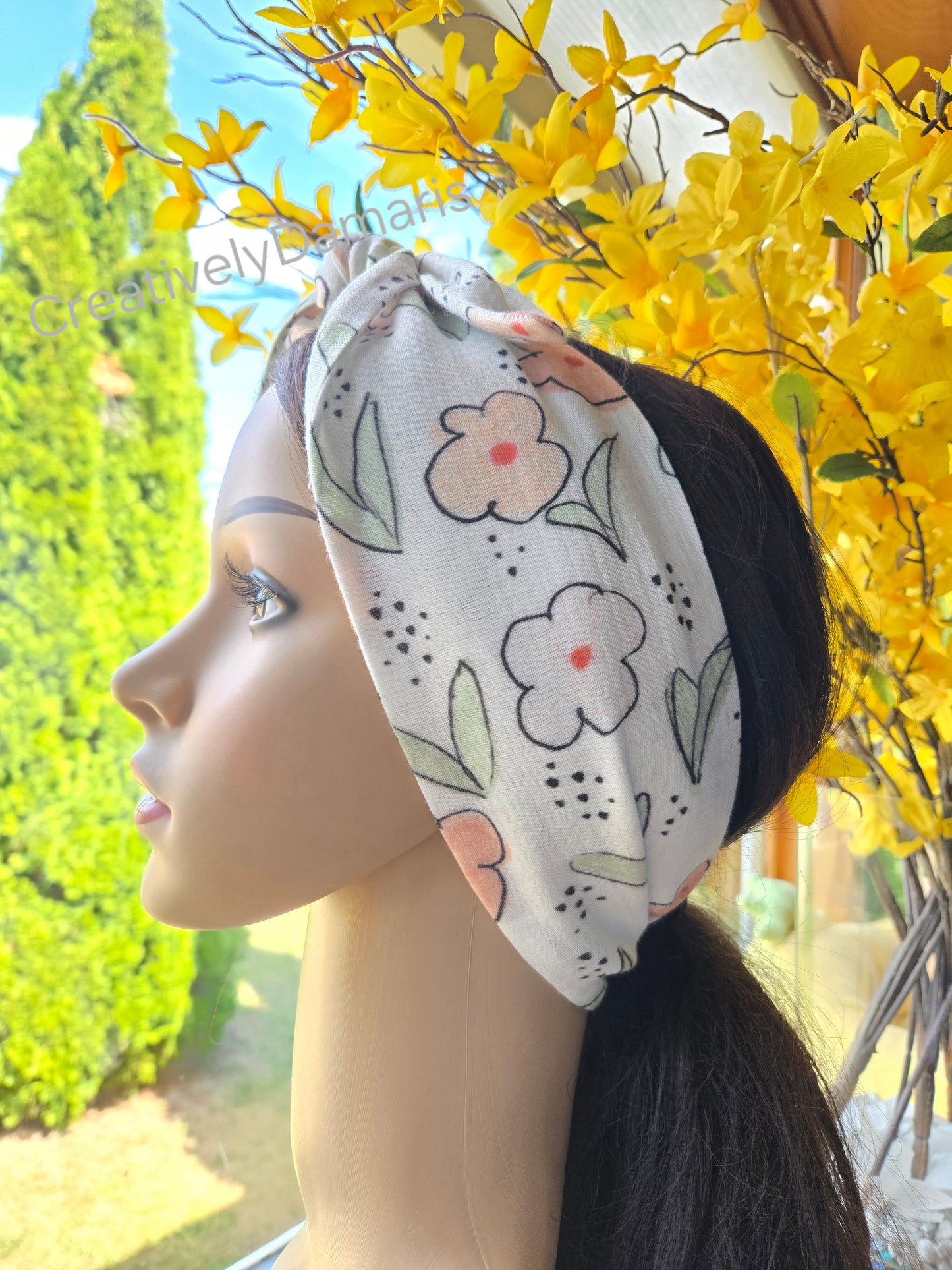 Pretty Flowers Self Tie Cotton Muslin Headband