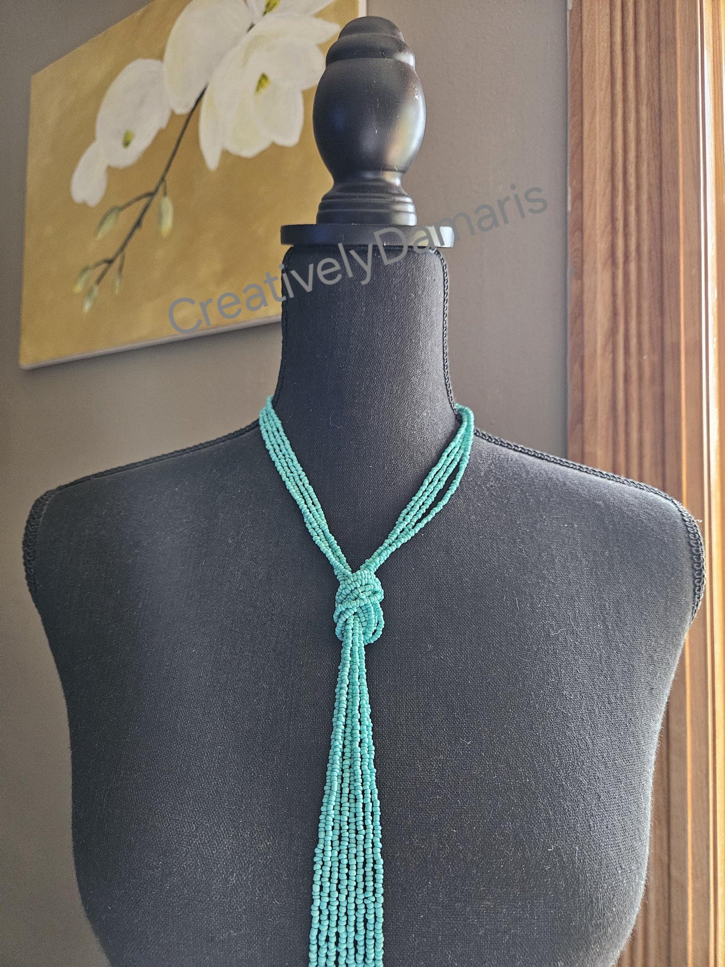 Turquoise Seeds Beaded Multi Strand Knotted Necklace