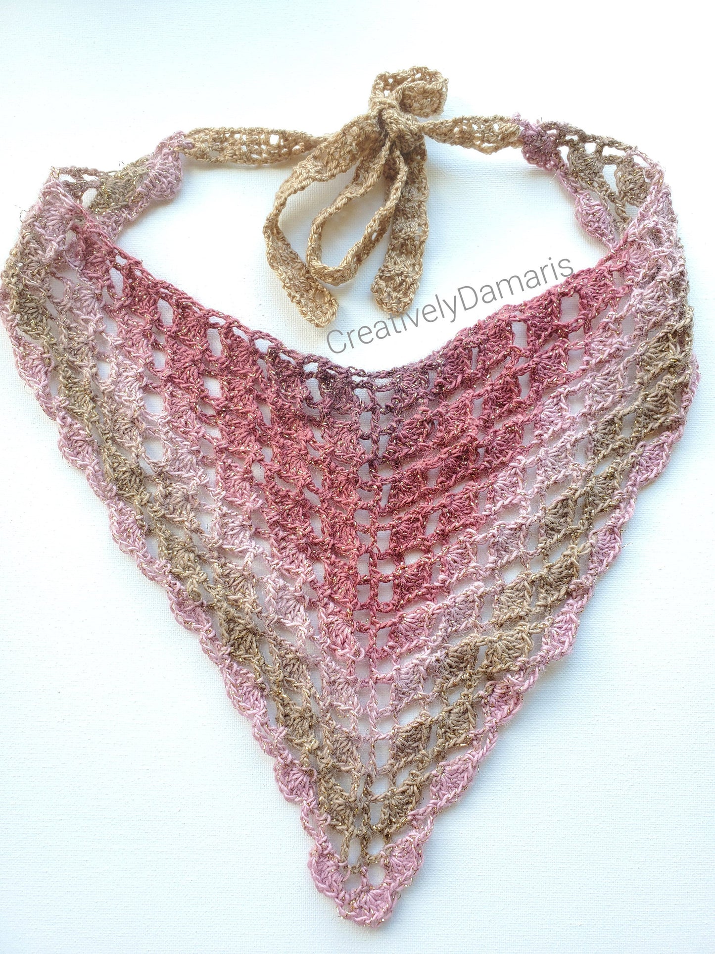 Glittery Rose Shells Crochet Kerchief
