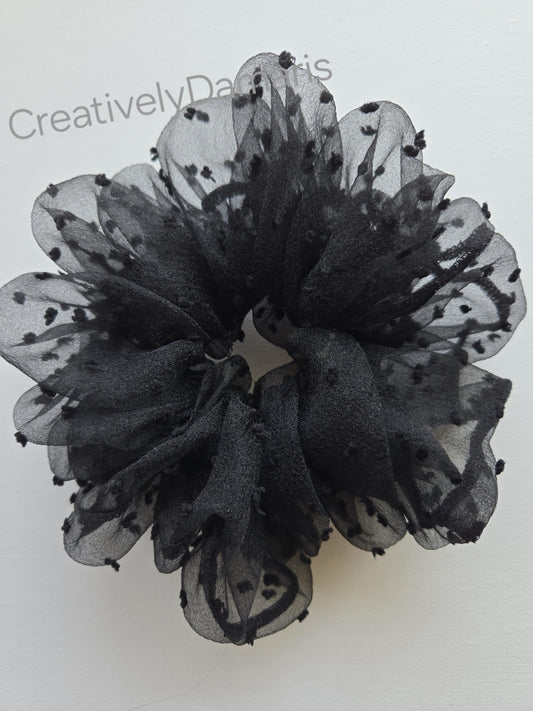 Black Swiss Dot Organza Scrunchie
