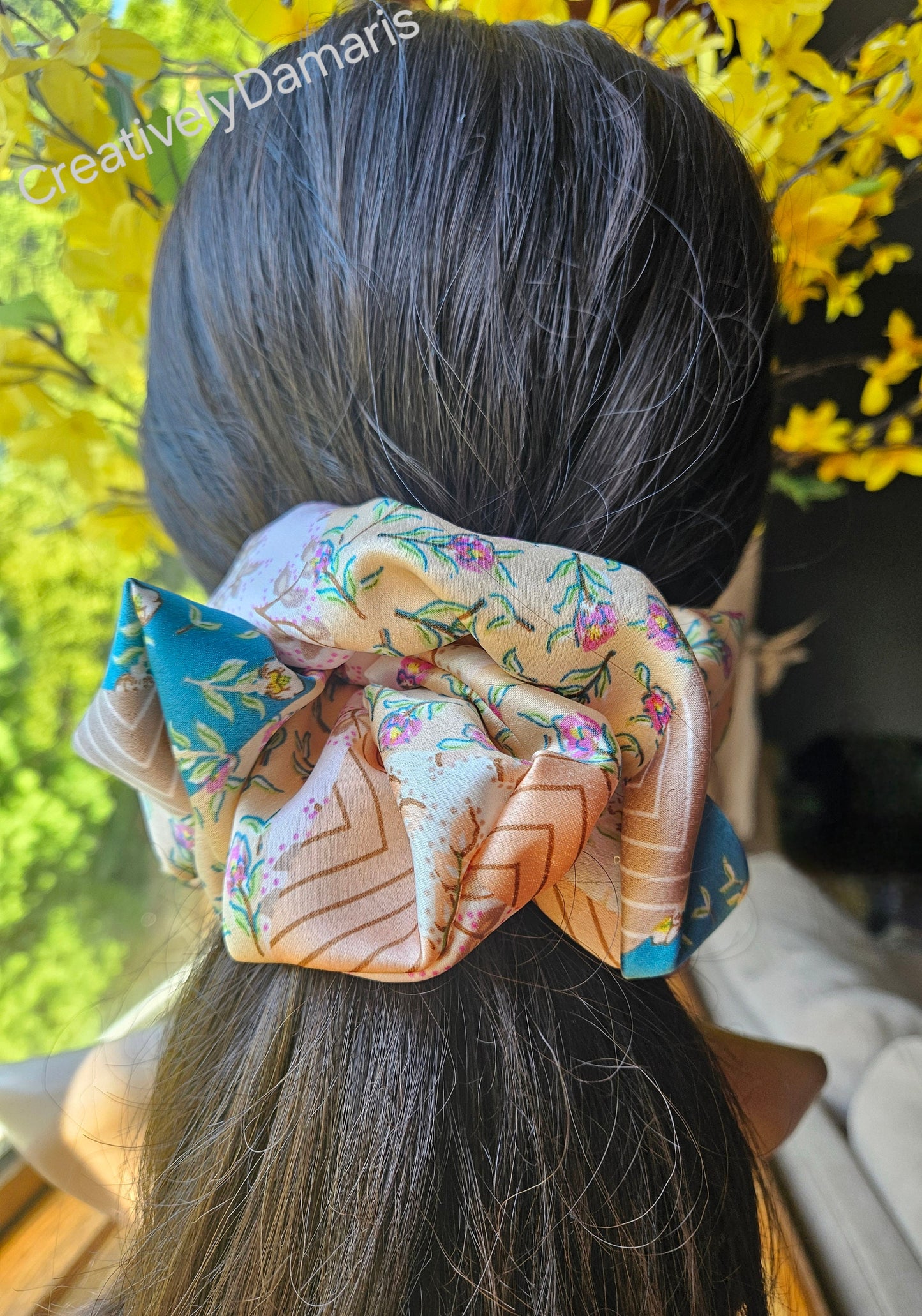 Peacock Floral Patchwork Print XL Scrunchie