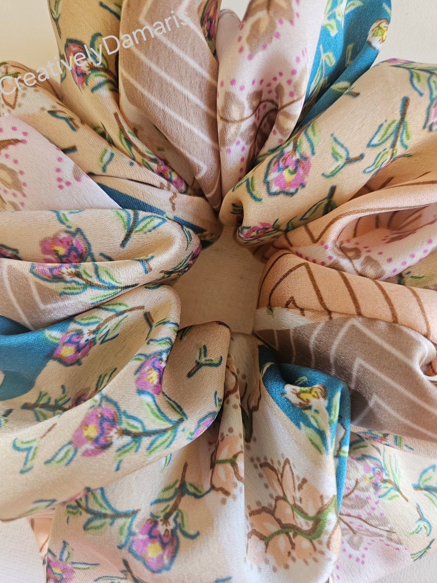 Peacock Floral Patchwork Print XL Scrunchie