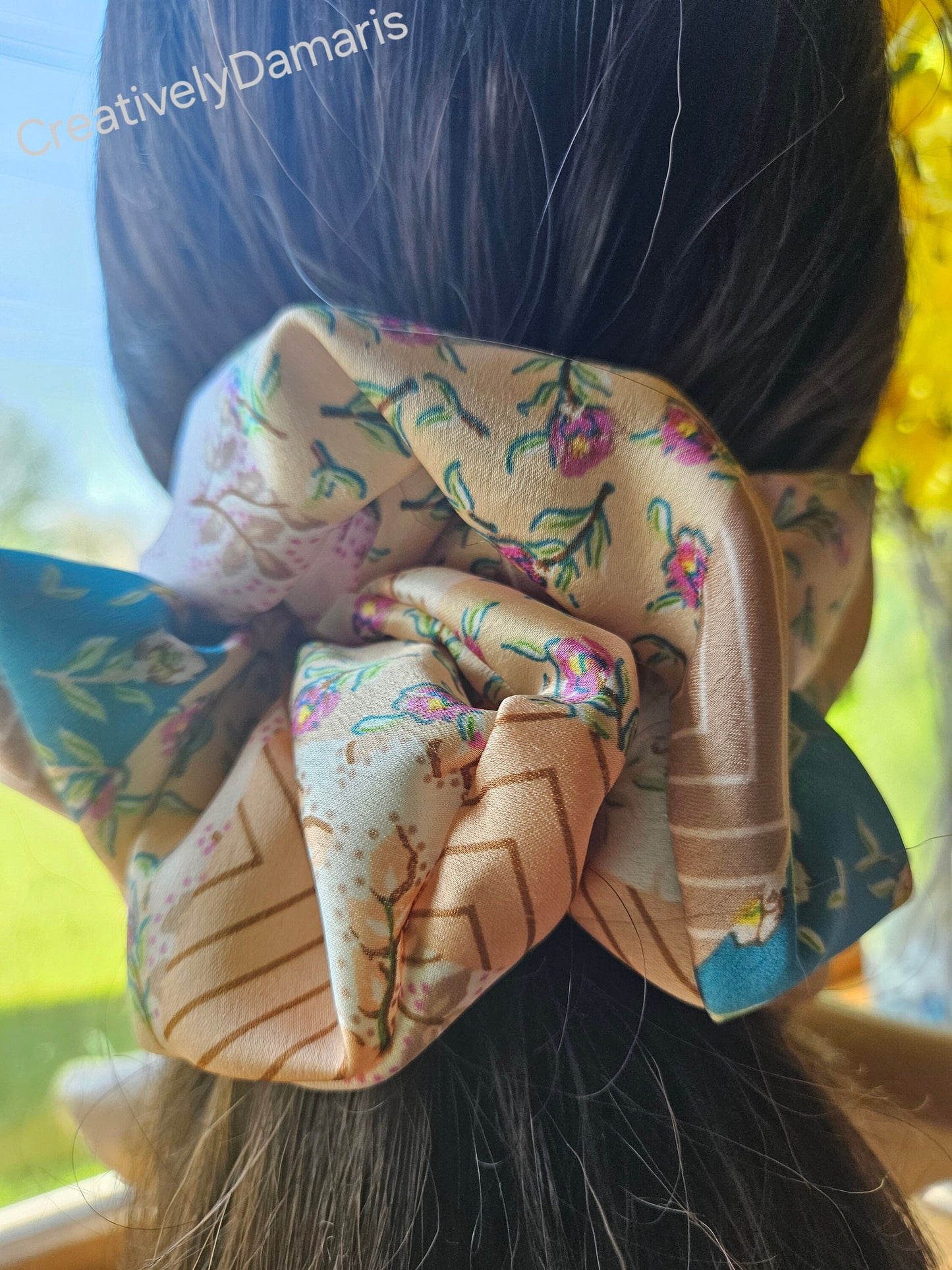 Peacock Floral Patchwork Print XL Scrunchie