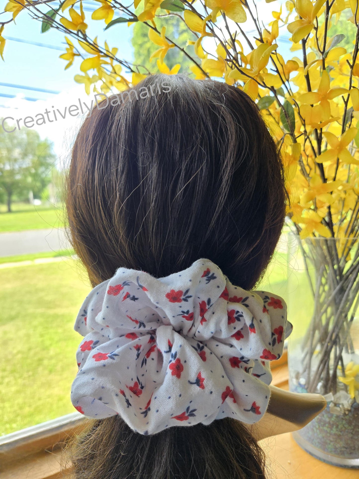 Floral Patterned Double Layer Cotton Muslin Scrunchie