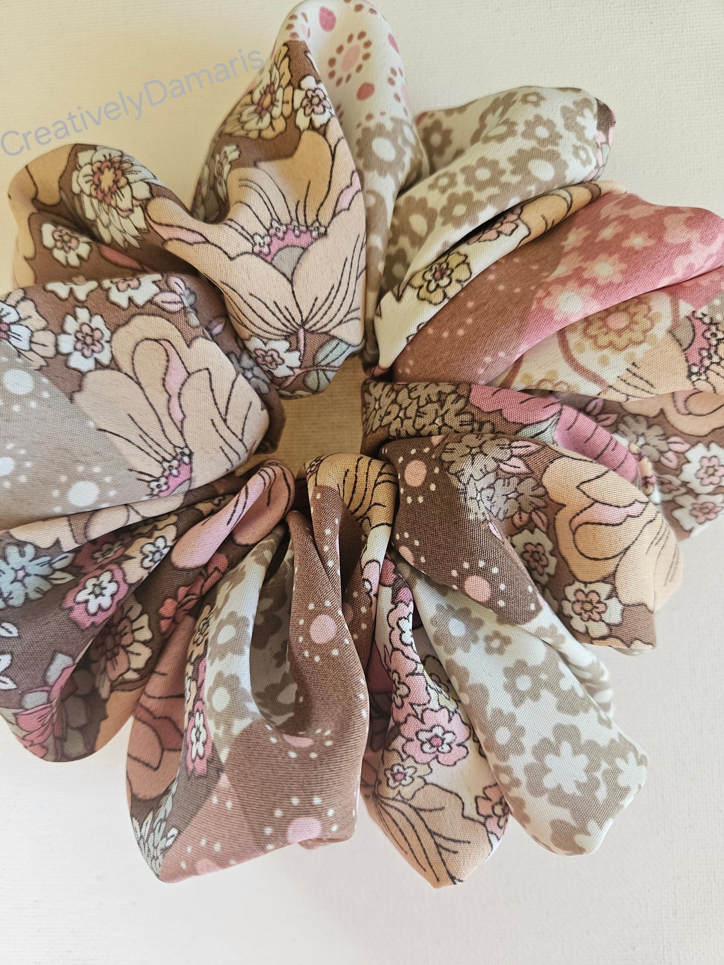 Mocha Patchwork Floral Print XL Scrunchie