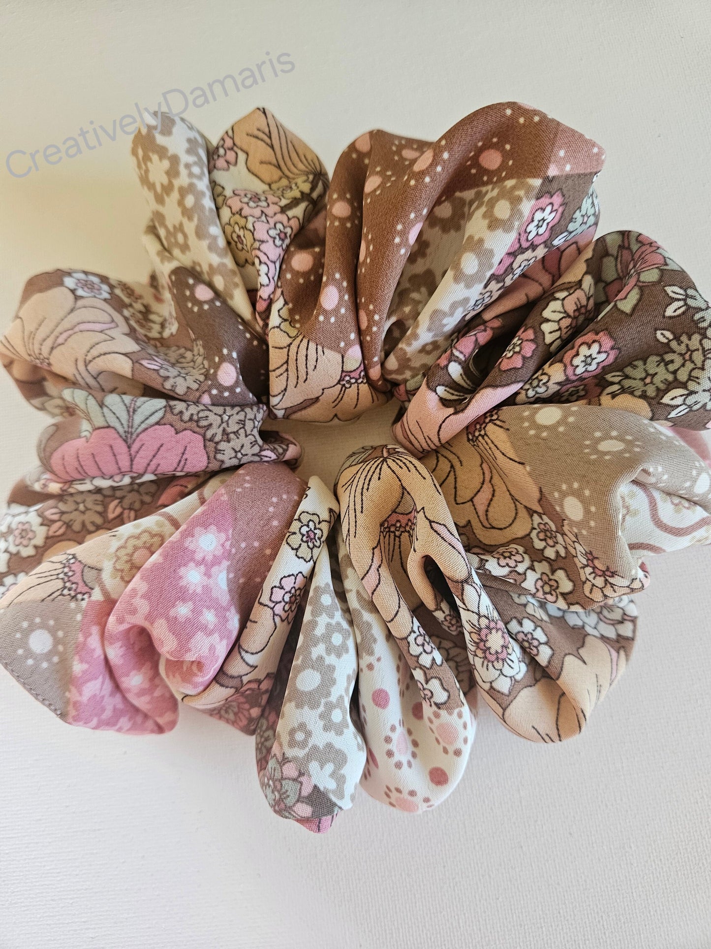 Mocha Patchwork Floral Print XL Scrunchie