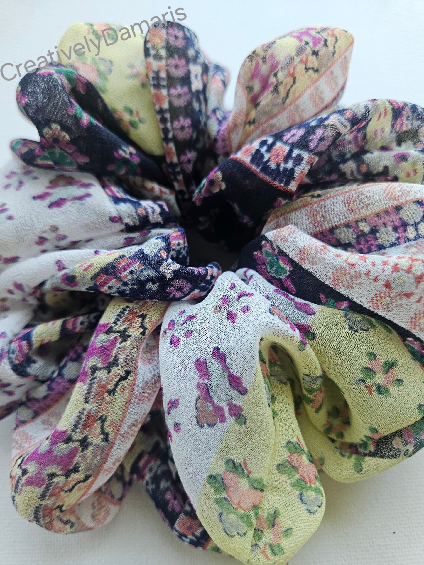 Patchwork Print Chiffon XL Scrunchie