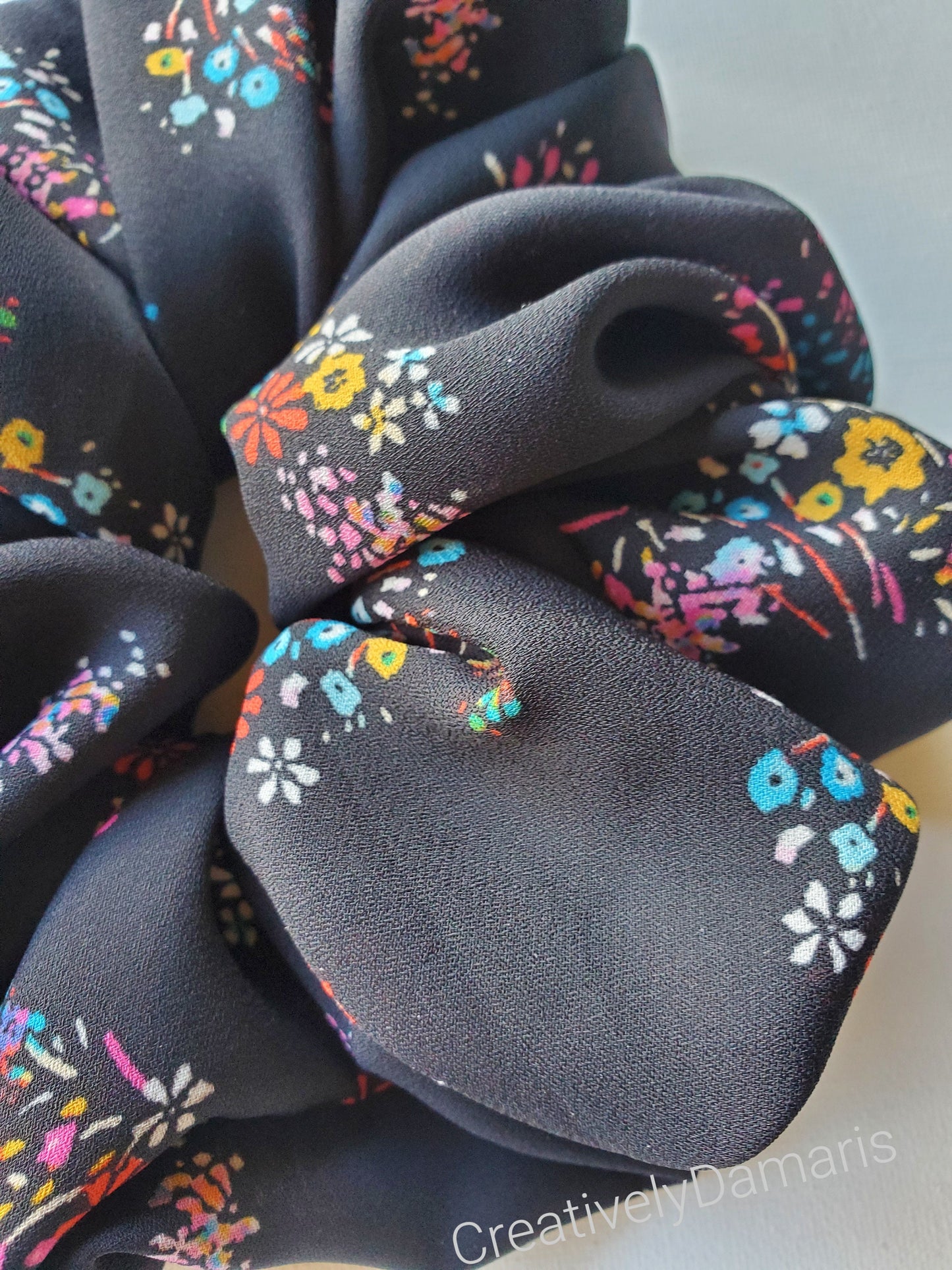 Black with Floral Print XL Scrunchie