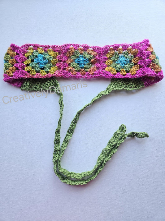 Colorful Glittery Granny Square Crochet Headband