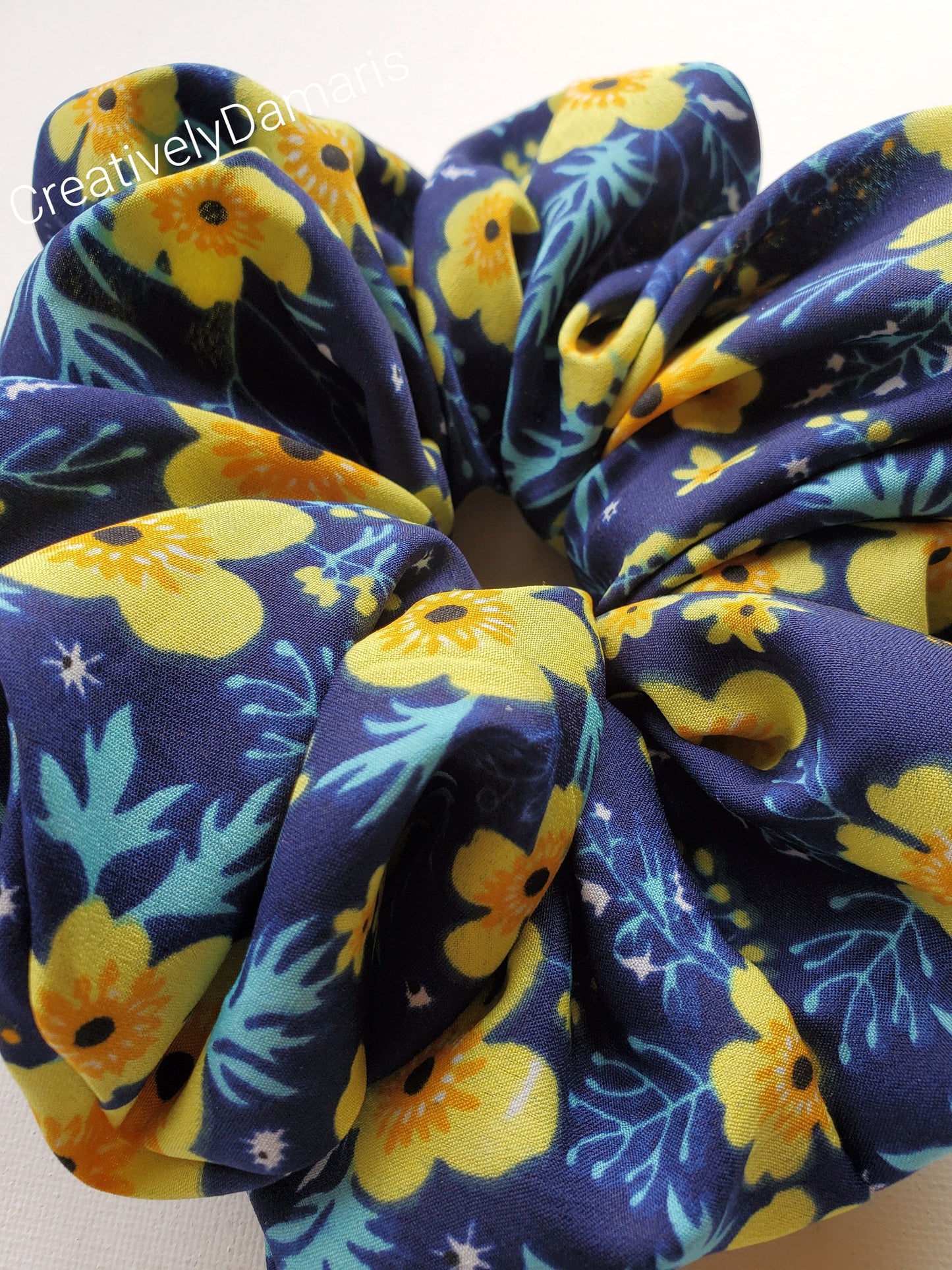 Navy Blue XL Scrunchie with Yellow Floral