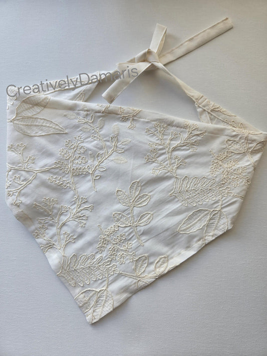 Embroidered Cotton Headband in Vintage Ivory