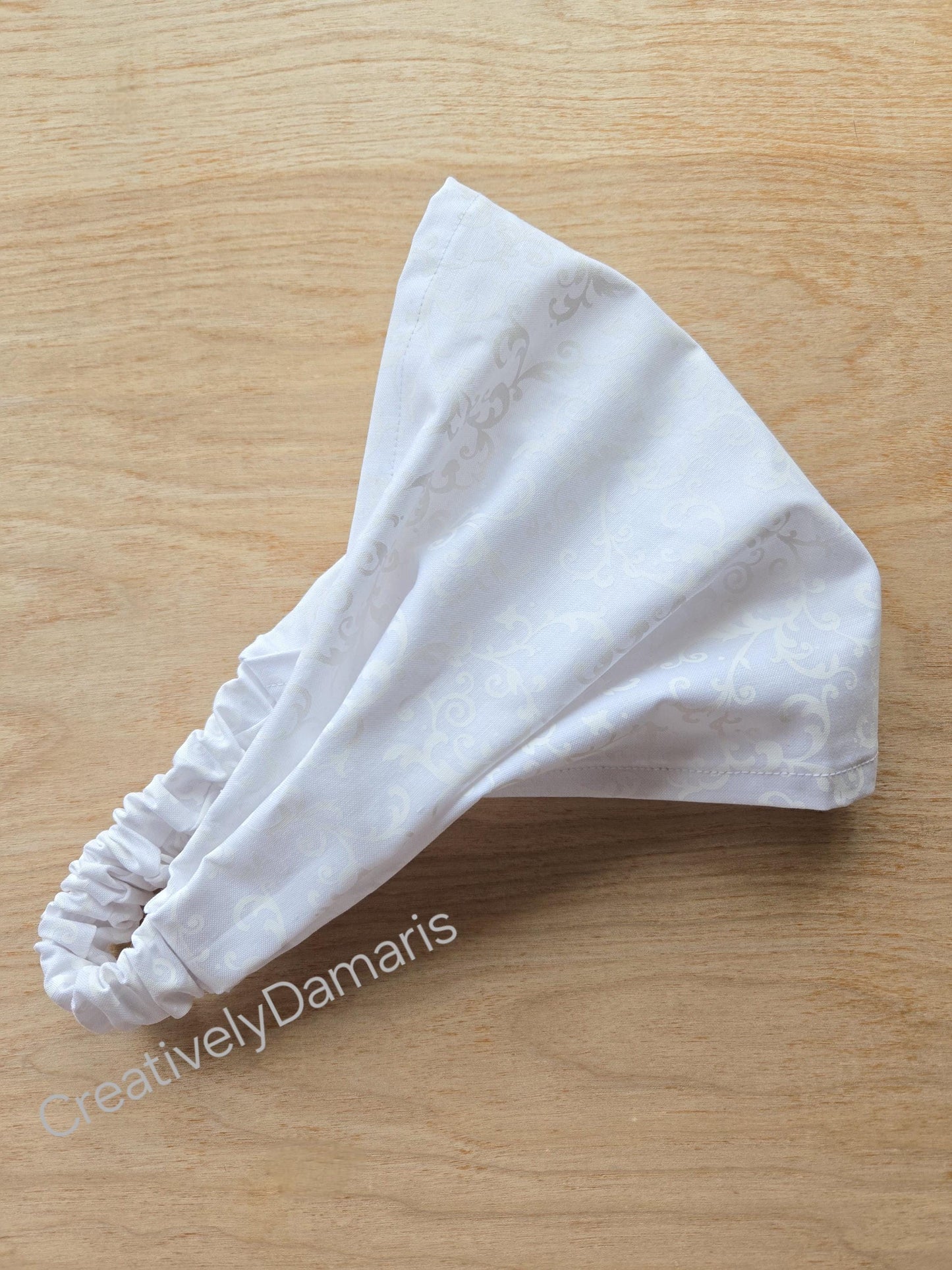 White Tone on Tone Wide Cotton Headband