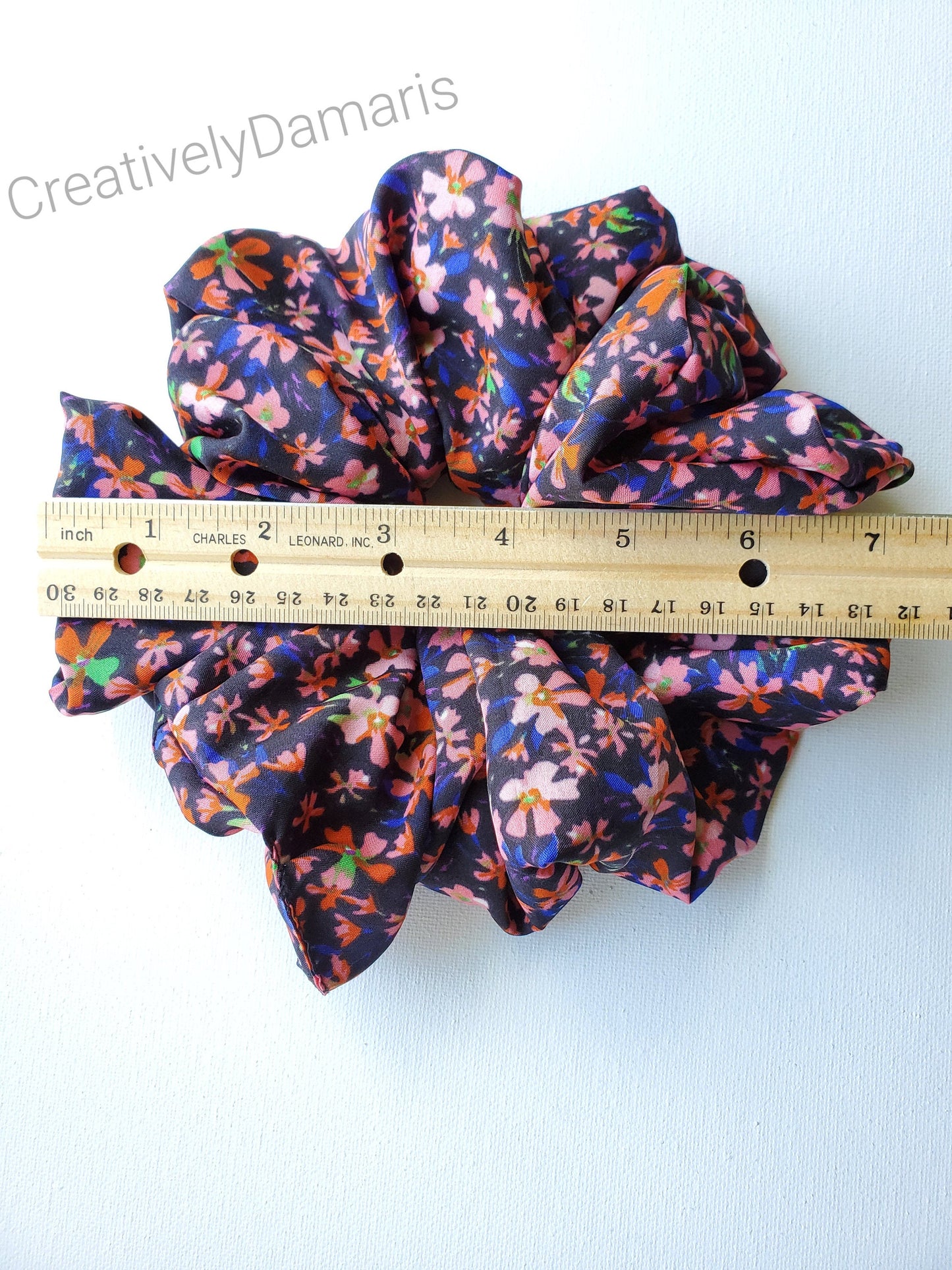 Black with Peach Floral XL Scrunchie in Peach Floral