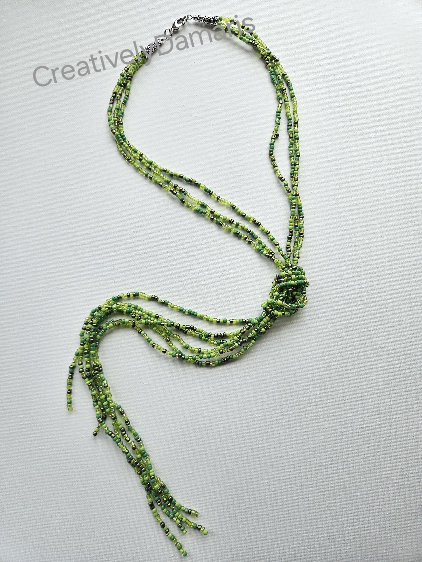 Green Mix Seeds Beaded Multi Strand Long Necklace