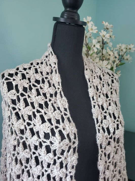Crochet Floral Shawl in Linen Color