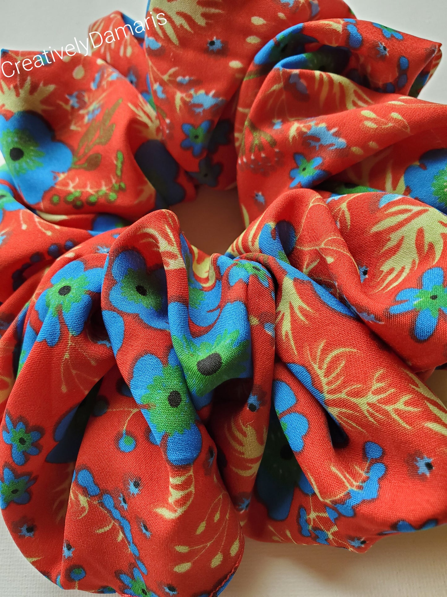 Red XL Scrunchie in Blue Floral
