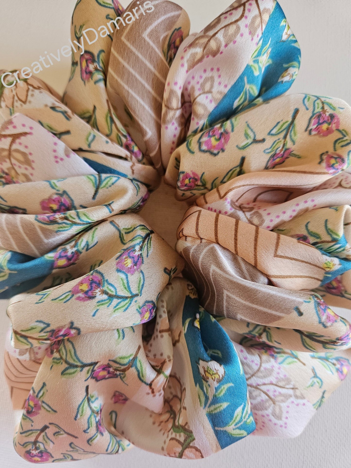 Peacock Floral Patchwork Print XL Scrunchie