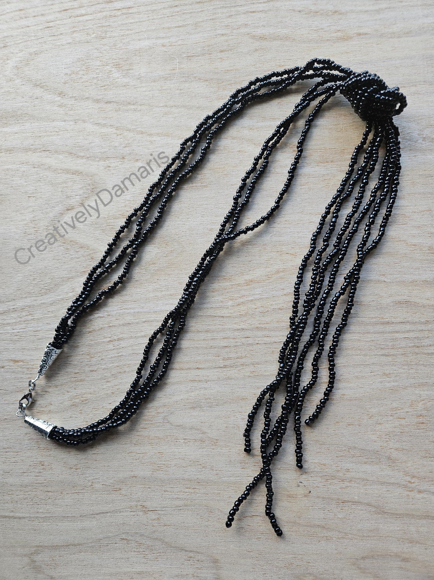 Black Seeds Beaded Multi Strand knotted Necklace