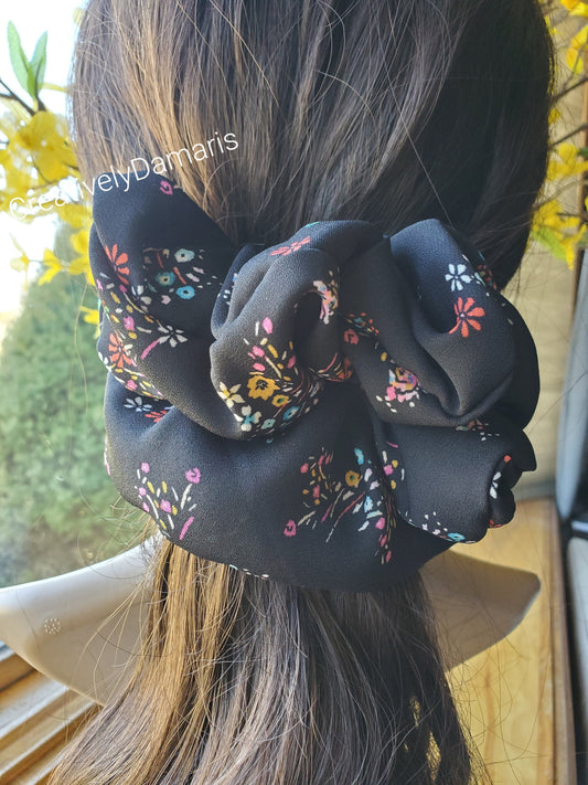 Black with Floral Print XL Scrunchie