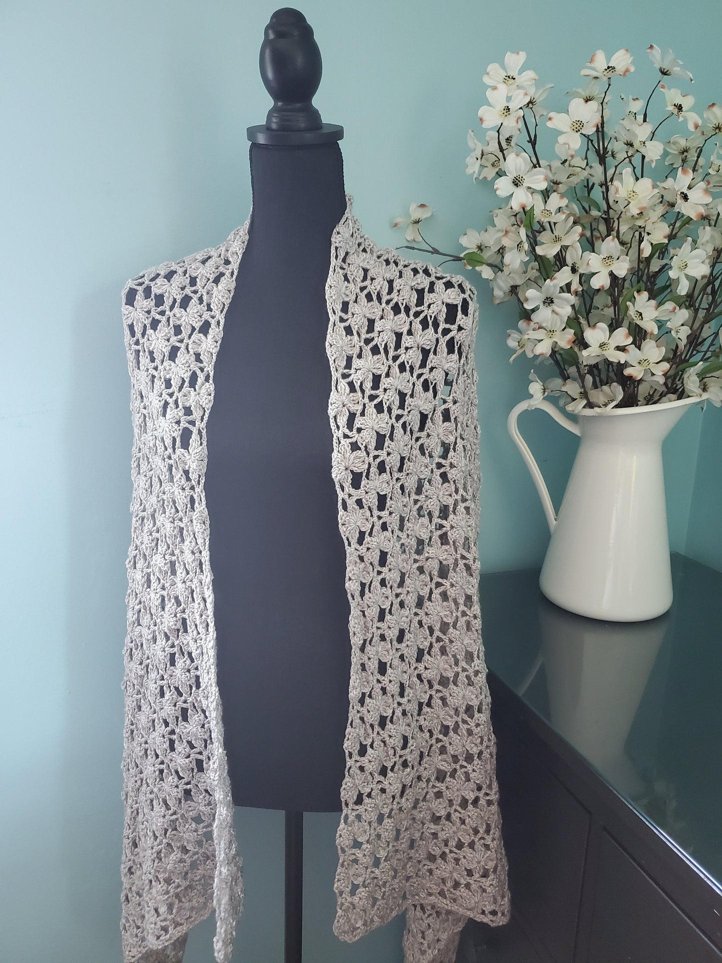 Crochet Floral Shawl in Linen Color