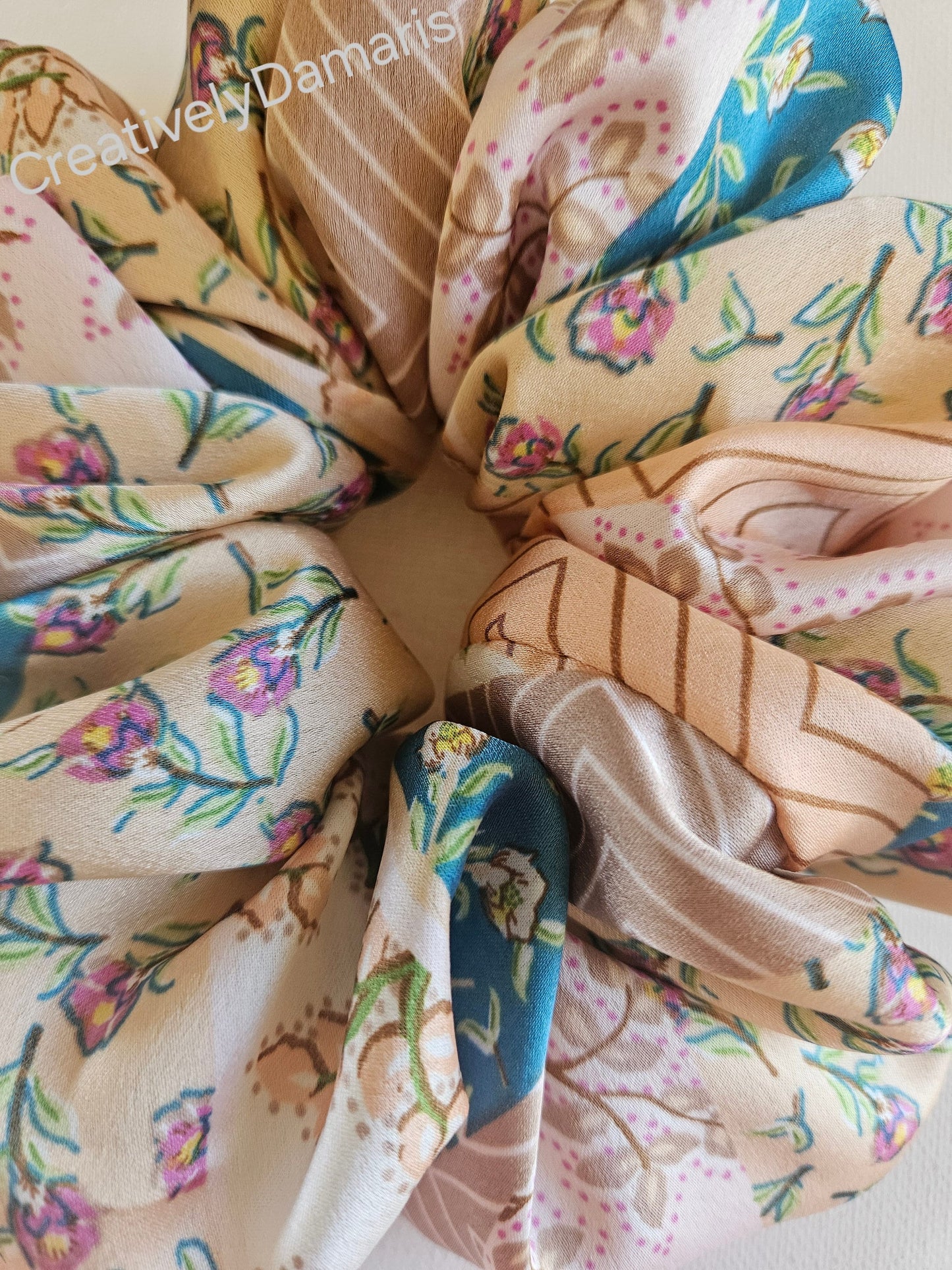 Peacock Floral Patchwork Print XL Scrunchie